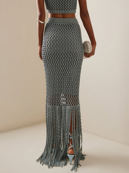 Scoop Neck Fringed Edge Two Pieces Dress