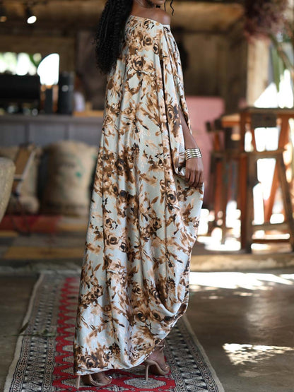 Printed Skew Neck Maxi Dress