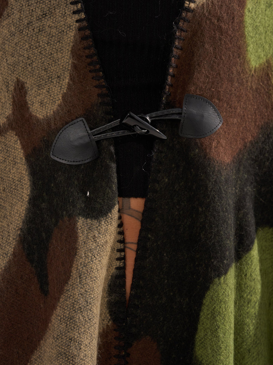 Knitted Camouflage-Print Maxi Poncho