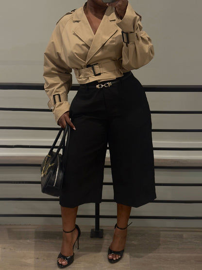Casual Belted Cropped Trench Coat