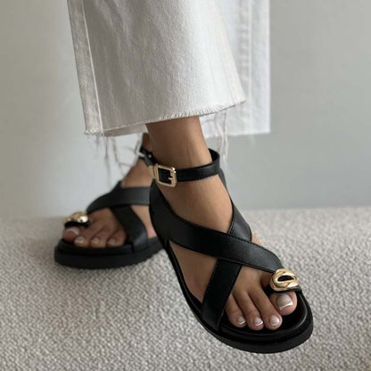 Slip-toe Sandals Flat Roman Sandals