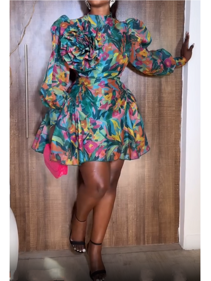 The Multi-color Printed Short Dress