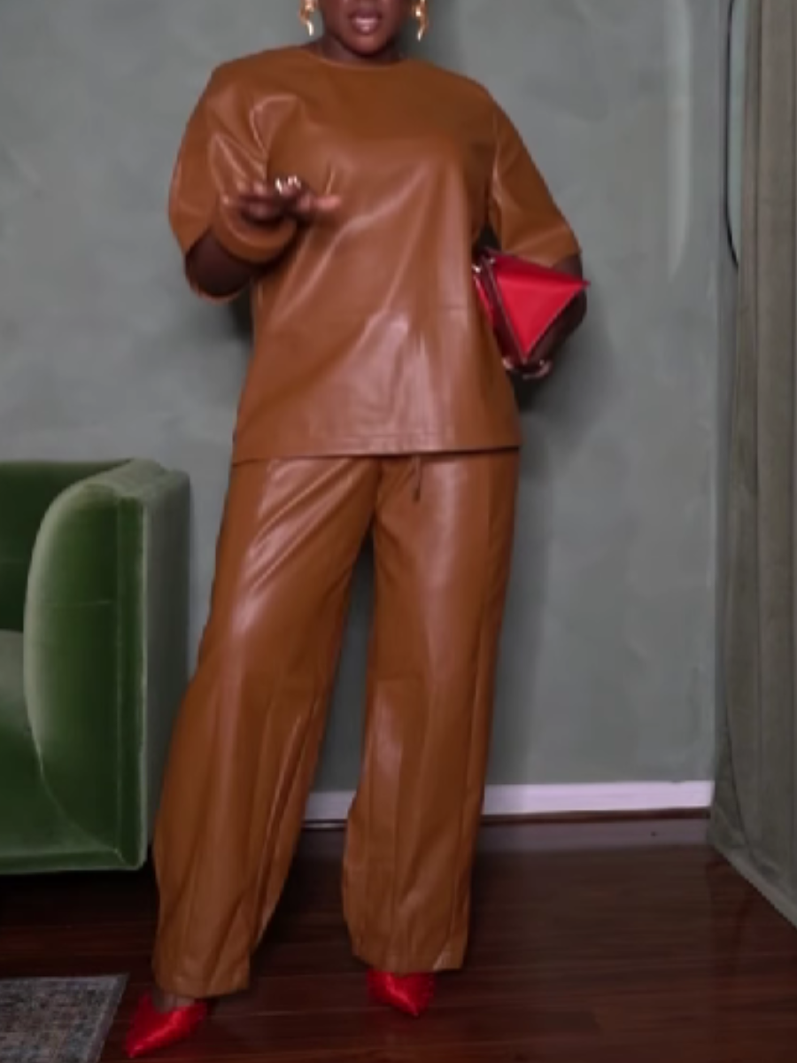 Leather Loose Pants Suit