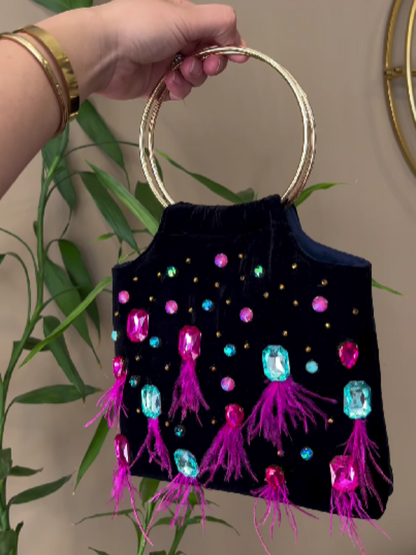 Colored Jewel Plush Tassel Tote