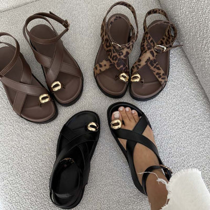 Slip-toe Sandals Flat Roman Sandals