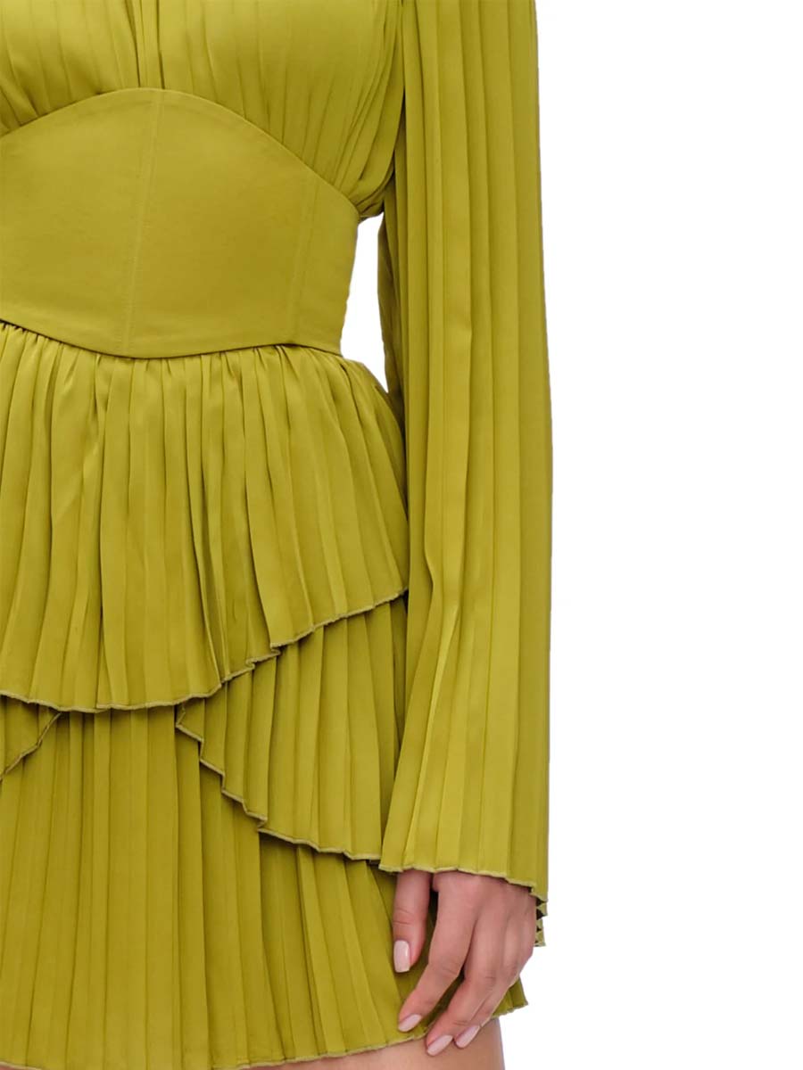 Elegant Long Sleeve Pleated Mini Dress