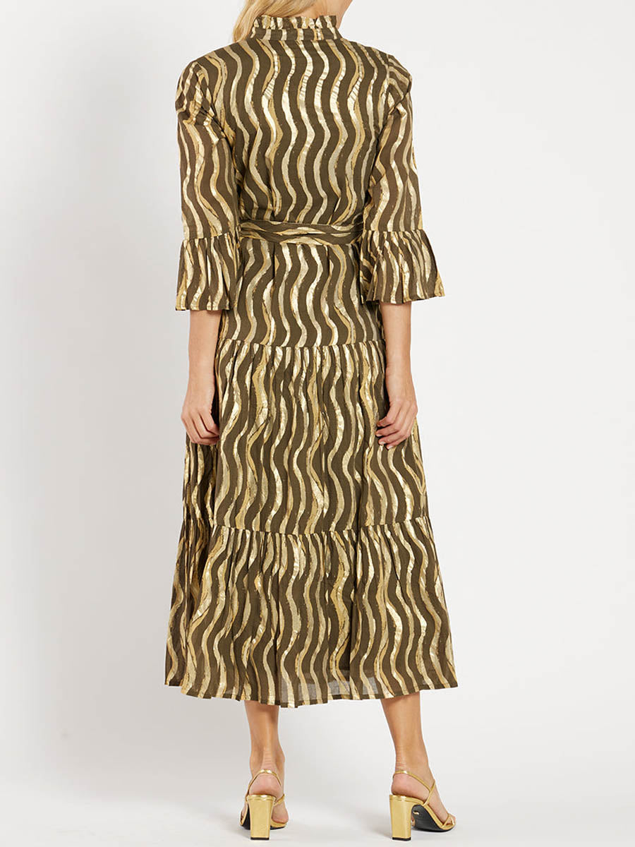 Elegant Printed Bell Sleeve Maxi Dress