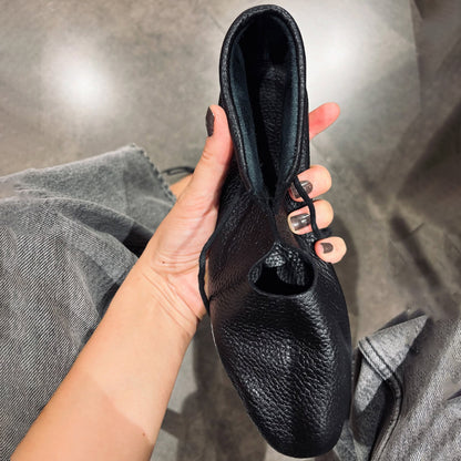 Soft Leather Flat Lace-Up Cutout Round-toe Shoes