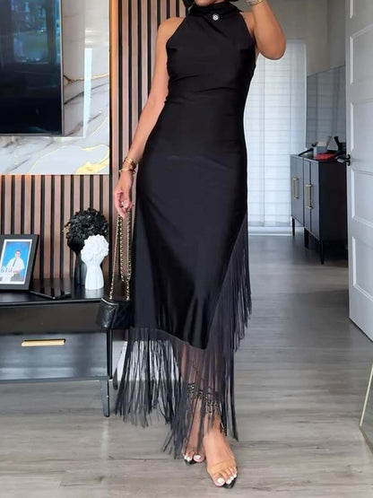 Fringed High Split Maxi Dress