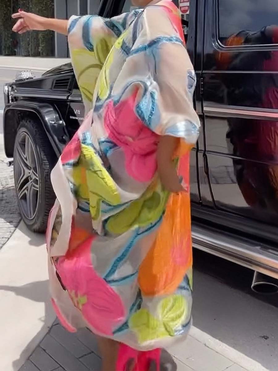 Floral Loose Cardigan Dress