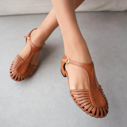 Round-toe Flat Cutout Sandals