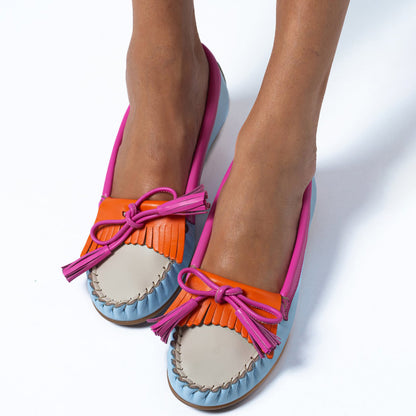 Color Block Bow Soft Bottom Flat Shoes Bean Shoes
