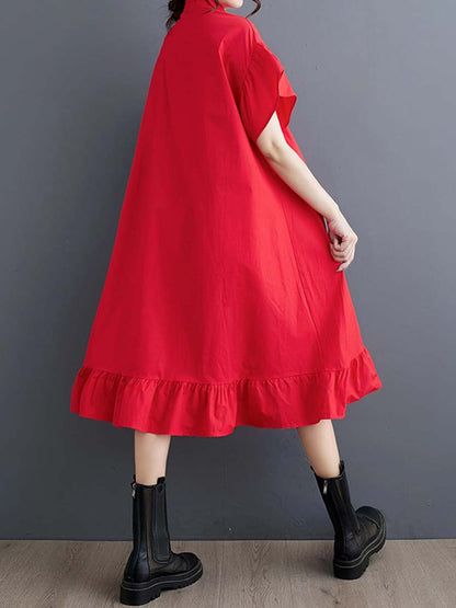 Loose Flounced 3D Flower Shirt Dress