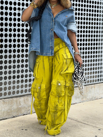 Fashion Pockets High Waist Long Pants