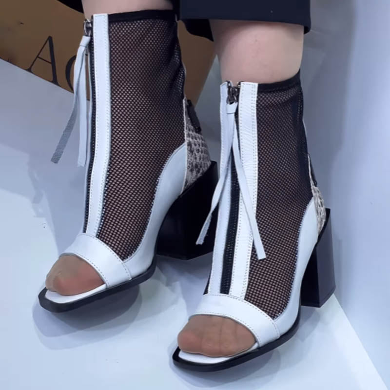 Fish-mouth Mesh High-heel Short Boots