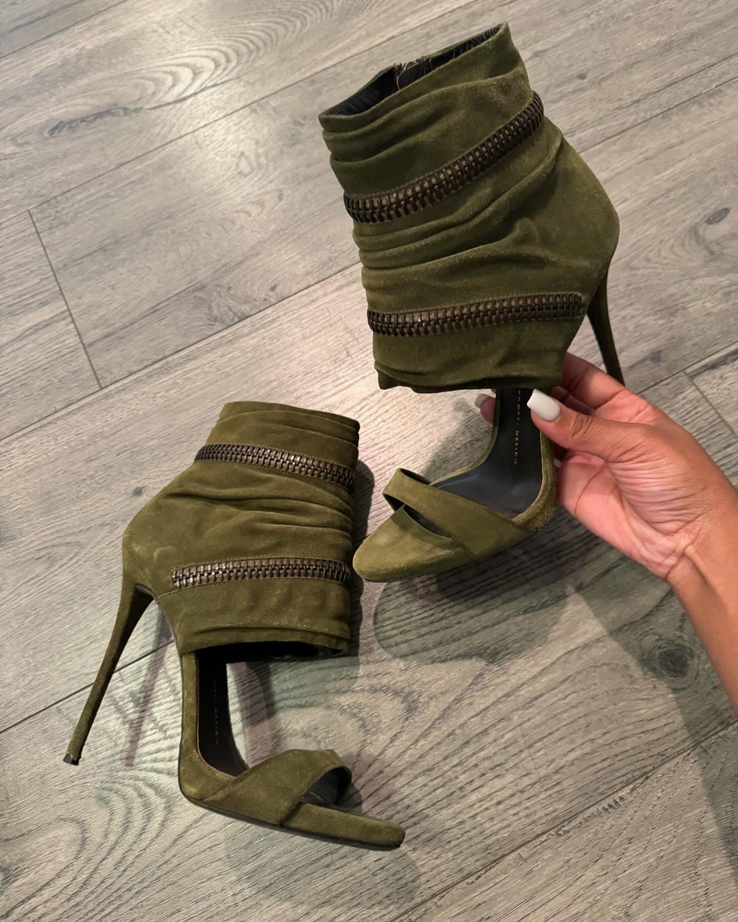 Green Suede Heel Sandals