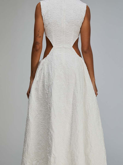 Embroidered Cut Out Midi Dress