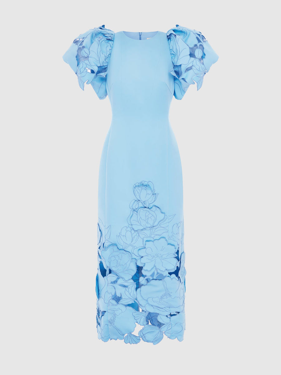 Appliques Puff Sleeve Maxi Dress