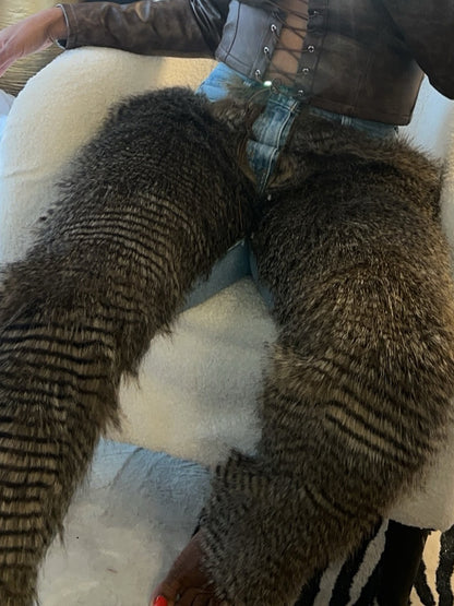 Faux Rabbit Fur Denim Patchwork Jeans