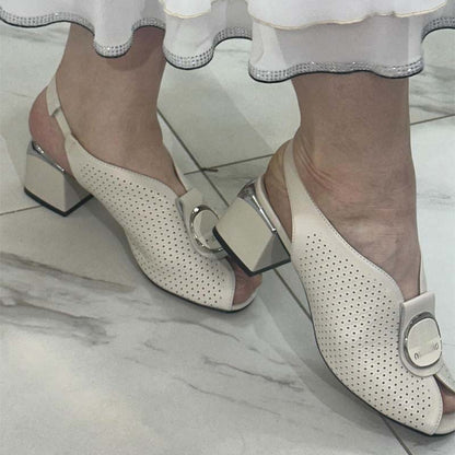 Hollowed Out Thick Heeled Fish-toe Sandals
