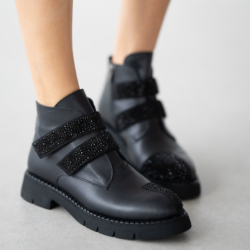 Side Zipper Rhinestone Sparkle Ankle Boots