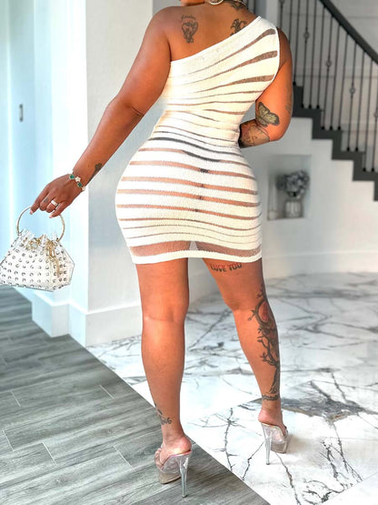 One Shoulder See-through Stretch Dress