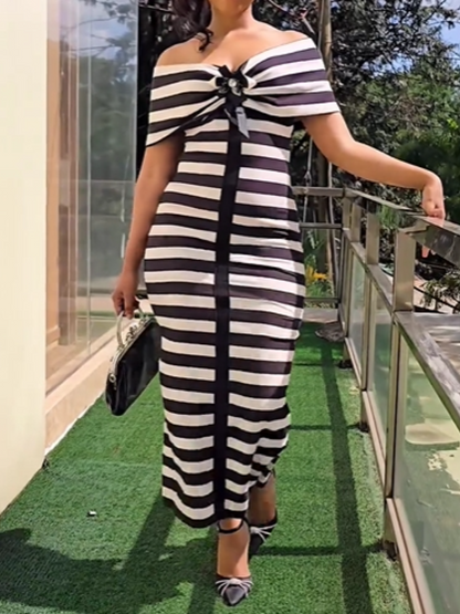 Elegant Striped Midi Dress