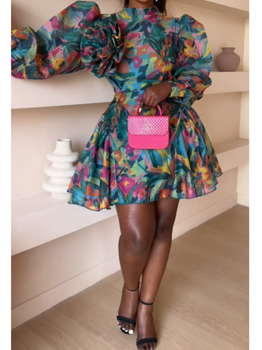 The Multi-color Printed Short Dress