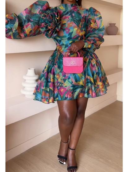 The Multi-color Printed Short Dress