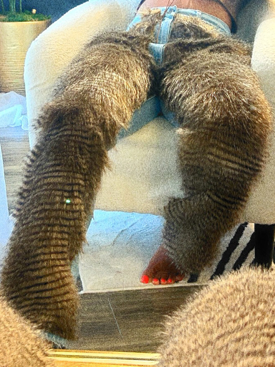 Faux Rabbit Fur Denim Patchwork Jeans