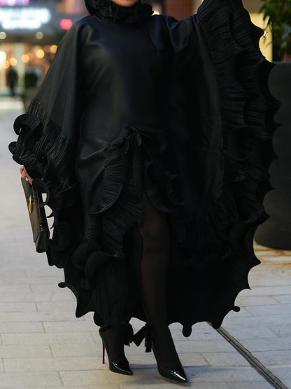 Spiral-hem Pleated Frills Loose Maxi Dress