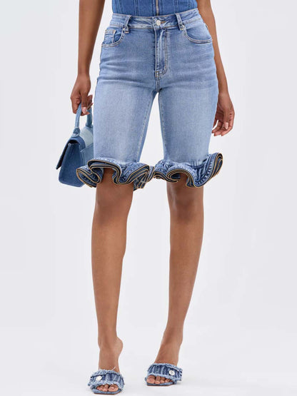 Layered Ruffled Denim Short