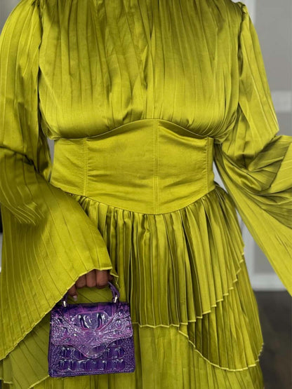 Elegant Long Sleeve Pleated Mini Dress