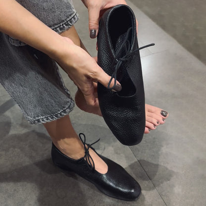 Soft Leather Flat Lace-Up Cutout Round-toe Shoes