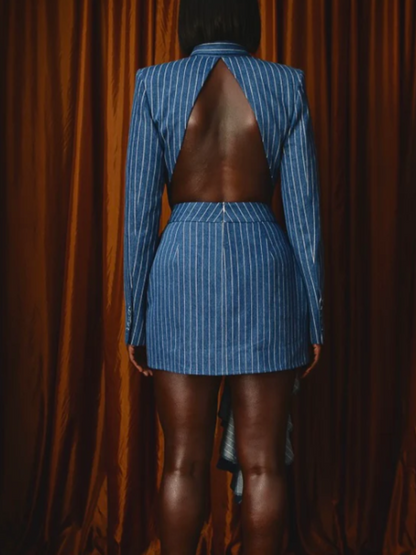 Striped Backless Skirt Suit
