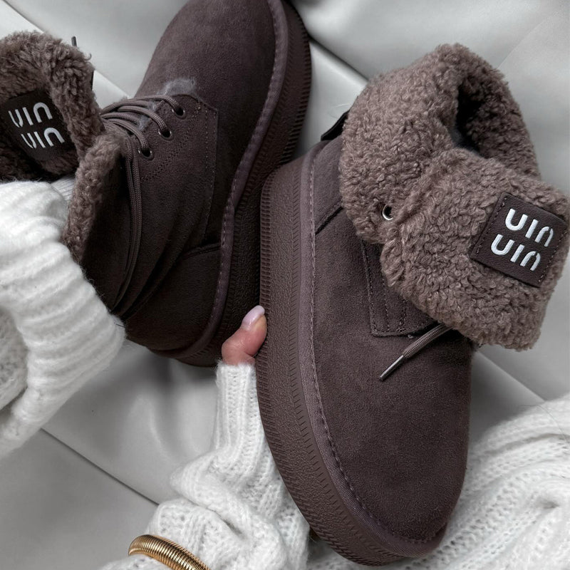 Platform Fleece Lace-Up Snow Boots