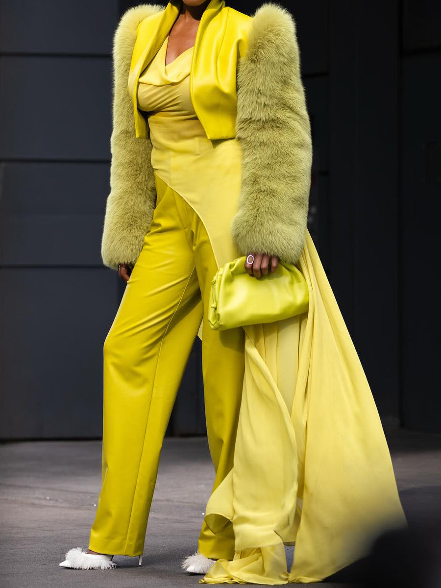 Fashion Faux Fur Patchwork Coat