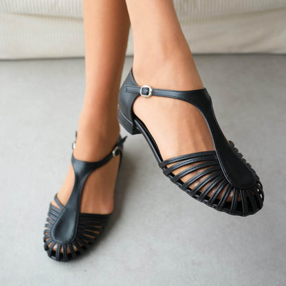 Round-toe Flat Cutout Sandals