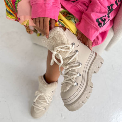 Thick-soled Furry Lace-up Boots