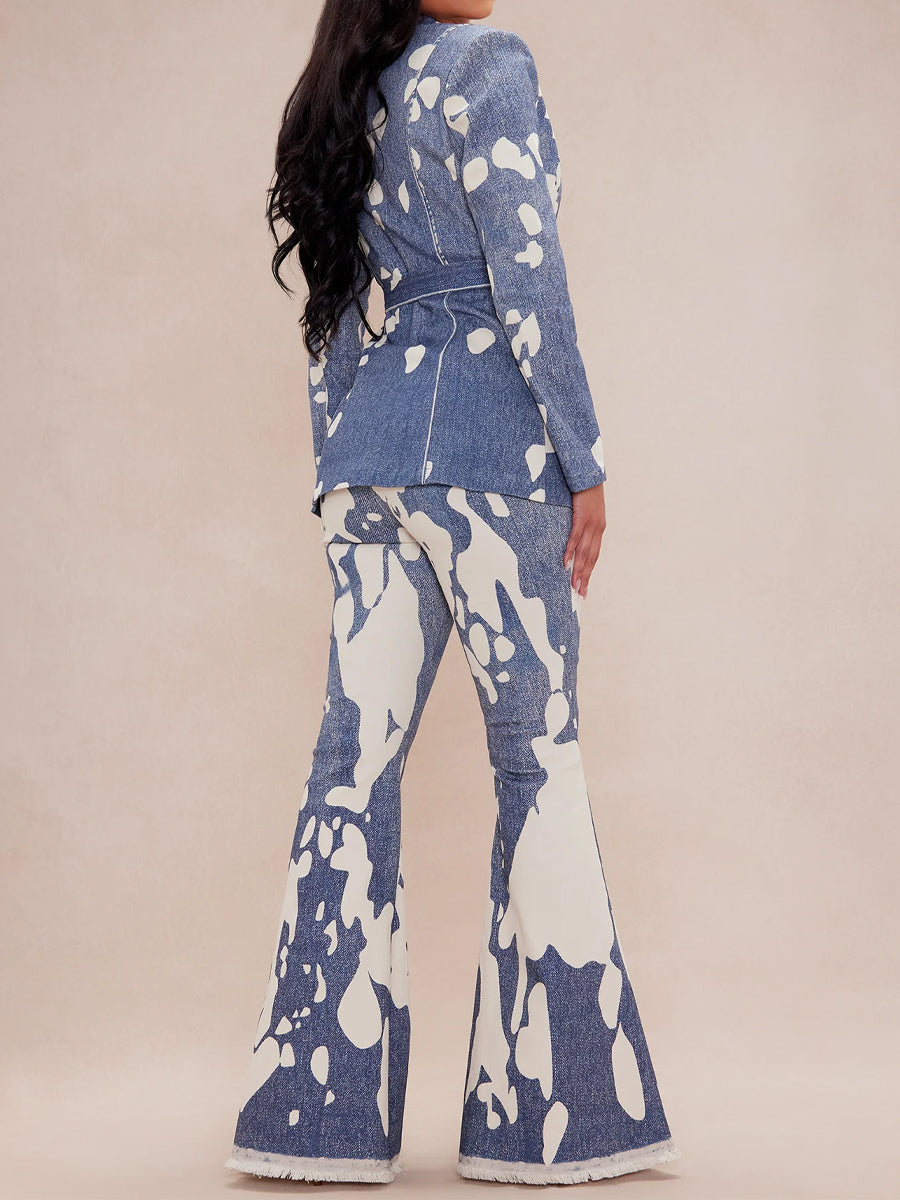 Fashion Denim Belted Two Pieces Set