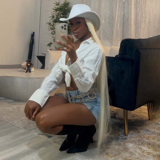 Platinum Blonde Cowboy Hat Wig