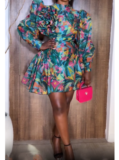 The Multi-color Printed Short Dress