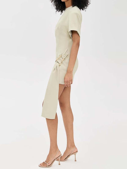 Fashion Metal Buckle Decorative Short Dress