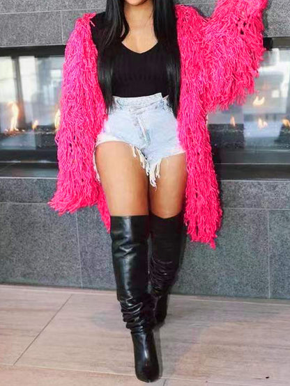 Knitted Crochet Fringe Sweater Cardigan