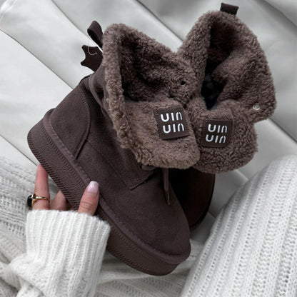 Platform Fleece Lace-Up Snow Boots