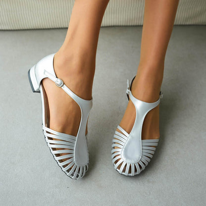 Round-toe Flat Cutout Sandals