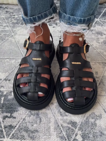 Woven Leather Flat Sandals