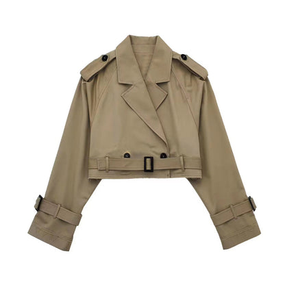 Casual Belted Cropped Trench Coat