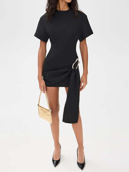 Fashion Metal Buckle Decorative Short Dress