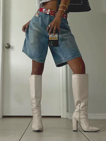 Fab Cigarette Embroidered Denim Shorts